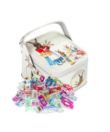 Magik Clips Multicolored 100 Pack- Sewing Clips for Quilting and Crafts with Decorative Tin