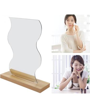 Delicate Irregular Acrylic Makeup Mirror Aesthetic Desktop Mirror with Durable Wooden Base for Men Women Portable Lightweight Cosmetic Mirror for Home Bathroom Travel - Buy Online on SooperMarket.com