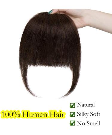 Silk-co One Piece Hair Bangs Fringe Hair Extensions Clip in Human Hair Extension #02 Dark Brown Straight Flat with Temple - Buy Online on SooperMarket.com