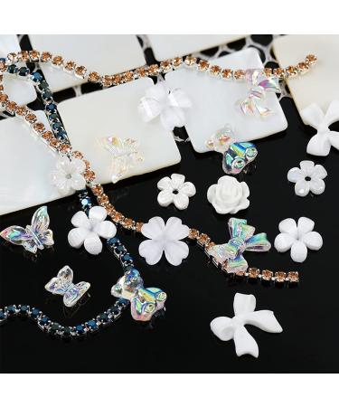 60pcs Flower Nail Art Charms Decoration | Glitter Butterfly & White Flower Decals | 3D Nail Stickers for Women - Buy Online on SooperMarket.com