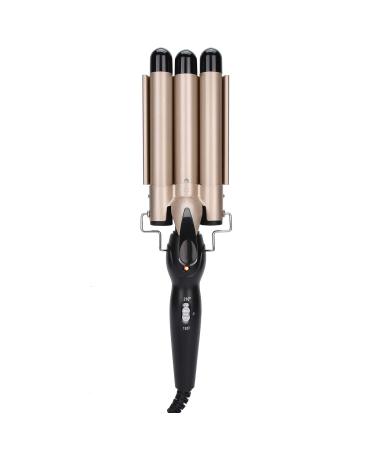Electric Hair Waver Fast Heating 3 Barrel Curling Iron Wand Adjustable Hair Curler Waver Crimper Hair Styling Tool Hair Curling Wand (Gold 22mm)