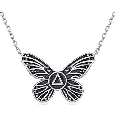 Sobriety Gift 925 Sterling Silver Alcoholics Anonymous Necklace AA Recovery Symbol Sobriety Alcoholics Anonymous Gifts for Women Men Butterfly AA