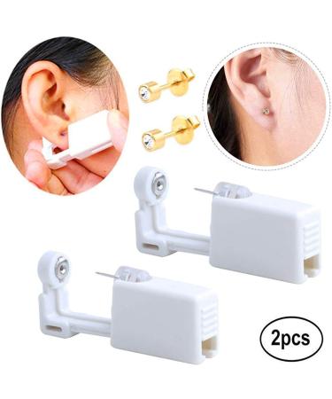 2 Pack Self Ear Piercing Gun Kit | Disposable & Easy to Use | No Pain Ear Piercing Tool with Studs (White Gold) - Buy Online on SooperMarket.com