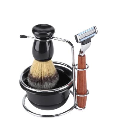 Akozon FDIT Razor set with brush set Scheerset 4 in 1 4-piece shaving set manual razor Stainess Steel Stand Holder Brush Bowl Set Men