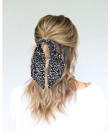 Black Floral/Striped Scarf Scrunchie Set - 5pcs Chiffon/Silk Hair Ties for Women - Buy Online on SooperMarket.com