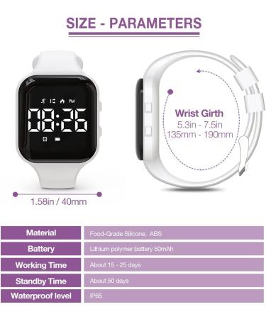 Kids Led Pedometer Watch   Digital Steps Tracker   Non-Bluetooth  Vibrating Alarm Clock  Stopwatch  Great Gift for Children Teens Girls Boys Square- White - Buy Online on SooperMarket.com