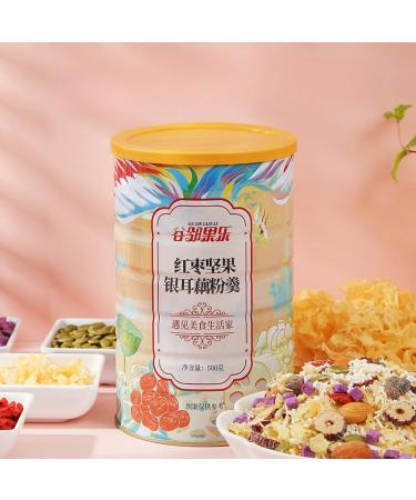 Chinese red dates white fungus nuts lotus root powder soup 500g nutritious substitute food sweet breakfast powder instant healthy and delicious breakfast Congee (Red jujube nuts 2 cans) Red jujube nuts 2 cans