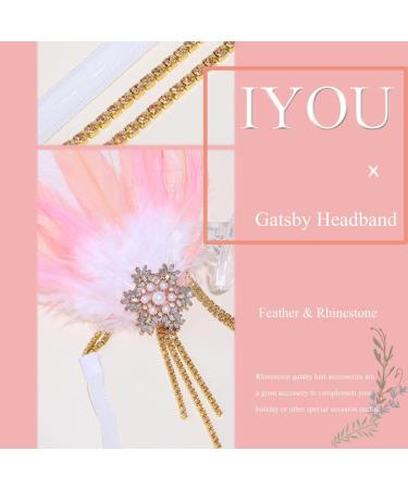 IYOU 1920s Feather Flapper Headpiece Pink Crystal Great Gatsby Headbands Rhinestone Tassel Prom Wedding Hair Accessories for Women - Buy Online on SooperMarket.com