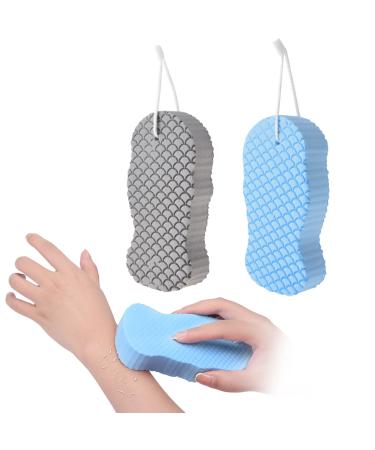 XINRUI Exfoliating Bath Sponge  2PCS Soft Shower Sponges Dead Skin Remover Body Scrubber Spa Scrub Exfoliator for Women  Men and Kids(Blue & Grey)