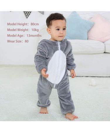 COOKY.D Baby Hooded Rompers for 3-6 Months - Koala Design | Winter Flannel Jumpsuit Pajamas for Infants 2-36 Months - Buy Online on SooperMarket.com