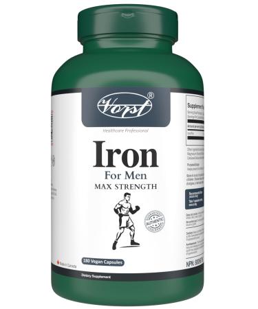 VORST Iron Supplement for Men Max Strength 180 Vegan Capsules | Made with Ferrous Fumarate | Alternative to Liquid | 1 Bottle 180 count (Pack of 1)