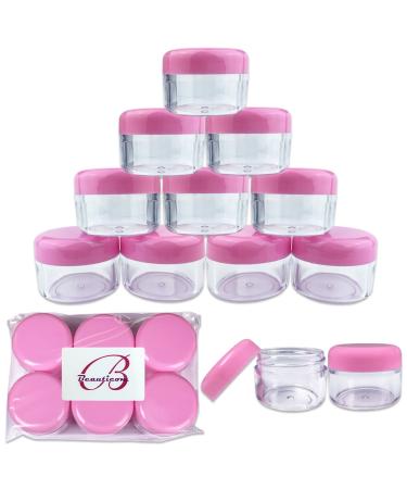 Beauticom 30 Pieces 30 Gram 30 ML (1 Ounce) Clear Empty Refillable Round Jars with Pink Screw Cap Lid for DIY Homemade Lip Balm Hand Butter Beard Wax Creams Lotions - BPA Free