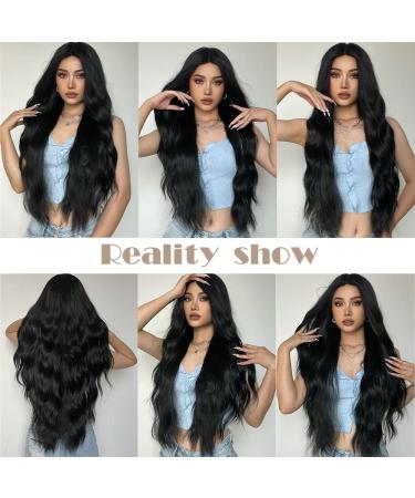 28-Inch Black Wig for Women - Natural Look, Synthetic Long Wavy, Heat Resistant, Perfect for Daily & Party Wear - Buy Online on SooperMarket.com