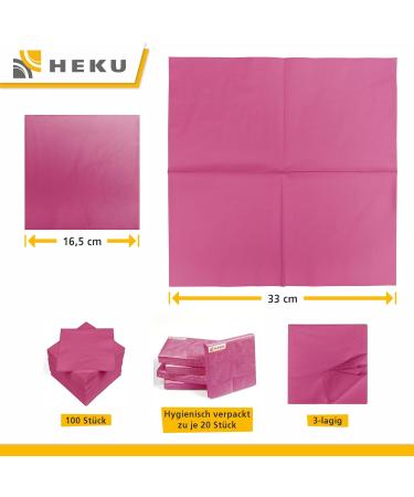 HEKU 100 Single-Colored Pink Napkins - 3-Layer 33x33cm | Highly Absorbent & Stylish | Perfect for Events & Gastronomy | Practical 5-Pack - Buy Online on SooperMarket.com