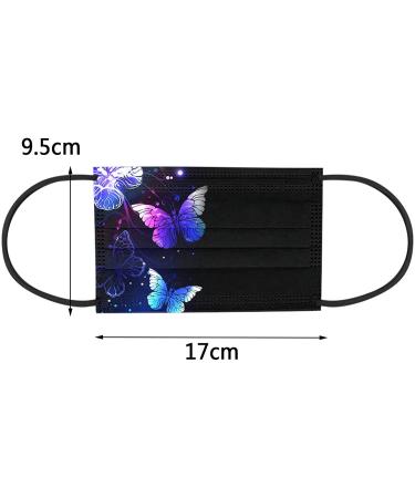 50Pc Disposable Black Face Masks with Colorful Butterfly Prints for Adults - 3-Ply Breathable Filter Protection in Multicolor - Buy Online on SooperMarket.com