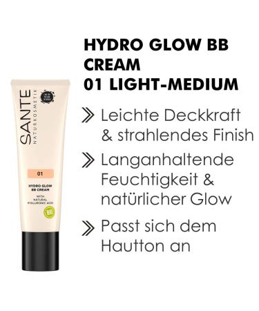 Sante Natural Cosmetics Hydro Glow BB Cream 01 Light Medium - Vegan 30ml with Hyaluronic Acid & Organic Extracts - International Shipping Available - Buy Online on SooperMarket.com