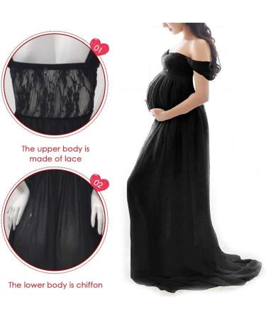 FEOYA Maxi Maternity Dress: Lace Strapless Gown for Pregnant Women Photography - Black - Buy Online on SooperMarket.com