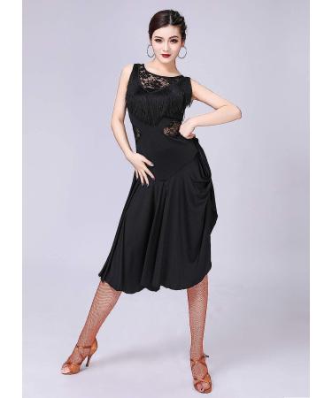 ZX Fringed Lace Back Ballroom Dance Dress with Shorts - Black Large (5 Colors) - Buy Online on SooperMarket.com