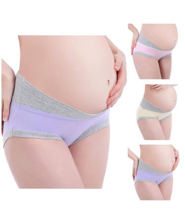 FEOYA Maternity Shorts Knickers High Elastic Cotton Safety Shorts Pants 2pcs 2XL (143-165 lb) Pink / Yellow / Purple