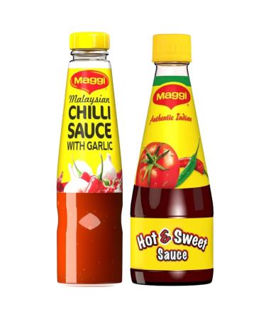 Hot Sauce Bundle with Maggi Indian Hot & Sweet Sauce 400g and Malaysian Chilli Sauce With Garlic 305g (2 Pack)