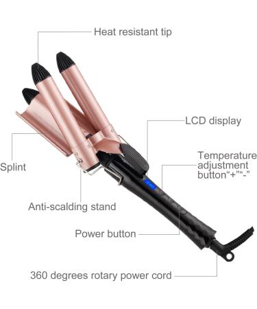 3 Barrels Hair Curler - 25mm Curling Iron for Mermaid Waves, Beach Waves - Quick Heating for Long or Short Hair Styling - Buy Online on SooperMarket.com