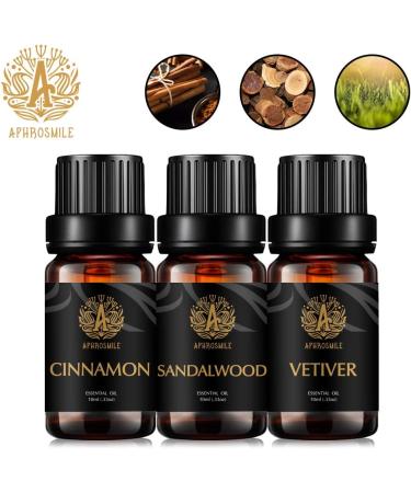 Therapeutic-Grade Aromatherapy Essential Oils Set Sandalwood Cinnamon Vetiver Essential Oils Set 100% Pure Aromatherapy Essential Oils Kit for Diffuser Massage Humidifier 3x10ml - Buy Online on SooperMarket.com