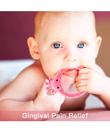 Soothing Giraffe Silicone Baby Teether Toy - Easy to Hold & Clean, Pain Relief for Infant Sore Gums (Pink) - 3 Months - Buy Online on SooperMarket.com