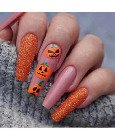 Halloween Nail Stickers Halloween Press on Nails Medium Length Fake Nails Acrylic Nails Pumpkin Black Flame Cross head Design Nails Fake Nails Glue for Women and Girls - Buy Online on SooperMarket.com