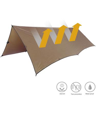 OneTigris Bulwark Camping Tarp | 100% Waterproof Bushcraft Shelter | Lightweight Hammock Rain Fly | Large 12.8ft x 9.5ft | Coyote Brown - Buy Online on SooperMarket.com