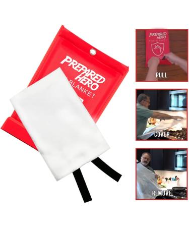 Prepared Hero 40 x 40 Emergency Fire Blanket 4 Pack + Hooks | Fiberglass Kitchen Fire Suppression Blanket for Home - Buy Online on SooperMarket.com