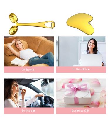 Winyoung Gold Metal Face Roller & Gua Sha Massage Set for Face, Neck, Eyes & Body - Facial Skin Care Tool for Eye Treatment - Buy Online on SooperMarket.com