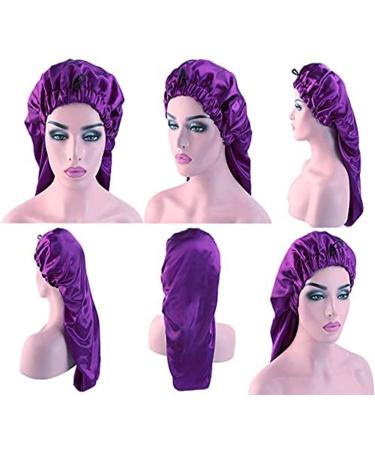 Shop Ladaypoa Long Satin Hair Hood - 2 Piece Silky Sleeping Cap for Curly Hair Protection | Extra Big Size Black & Purple - Buy Online on SooperMarket.com