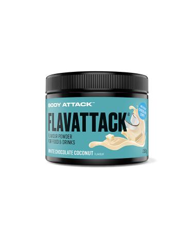 Body Attack Flavattack White Choc.Coconut 250g / 83 portion-intensive flavor powder for hot & cold and for baking palm oil aspartame & gluten-free *** made in Germany White Chocolate Coconut 250 g (1 Pack)