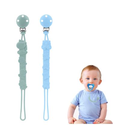 Vicloon silicone pacifier chain 2 piece of pacifier chain baby for girls and boys baby pacifier chain clip gift for baby -blue+green 2pcs blue+green