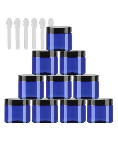 Tianzd 12 pieces small 50 ml blue plastic empty cream can with black lid 50 g empty socket screw box sheet metal boxes cosmetic tap 6 pieces spatula blue 50ml