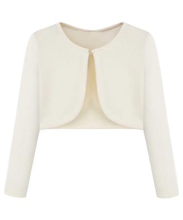 BONNY BILLY Girls Cardigan Long Sleeve Knitted Cotton Bolero Shrug Kids Clothing 7-8 Years Off White(beige)