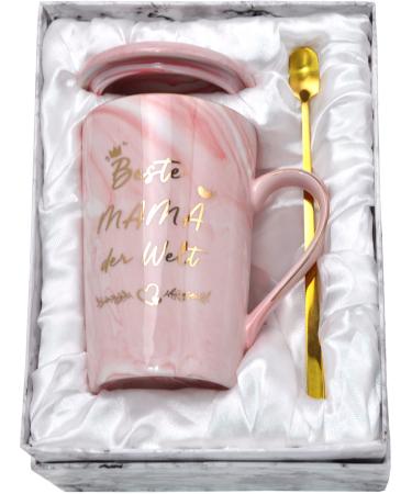 Bokalaka gifts for mom cup mother's day gift mother gift mom birthday present best mom in the world - 400 ml pink ceramic coffee cup with lid spoon and gift box Mama11