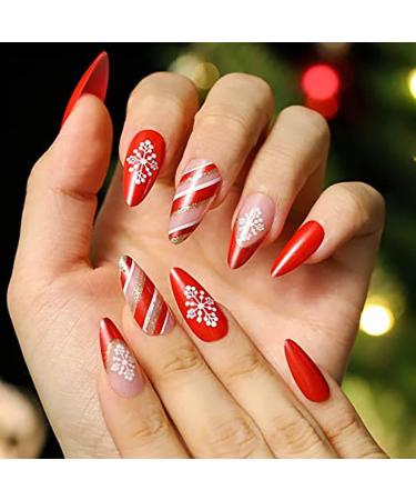 Vatocu Christmas False Nails - Short Red Press on Nails with Snowflakes, Elk, and Snowman Design - 24pcs Set for Women and Girls - Buy Online on SooperMarket.com