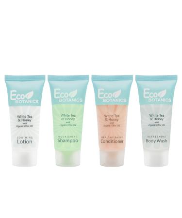 Eco Botanics 0.85 oz. Toiletries Set | 1-Shoppe All-In-Kit Amenities For Hotels  Airbnb & Rentals | Hotel Shampoo & Conditioner  Body Wash  Body Lotion | 80 Piece Travel Set
