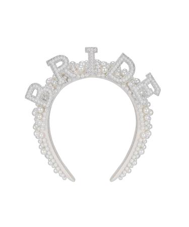 Sweetv Pearl Bride Headband for Wedding - Handmade Rhinestone Bridal Hair Accessories - Bachelorette Party Decorations and Bride to Be Headband - White - Buy Online on SooperMarket.com