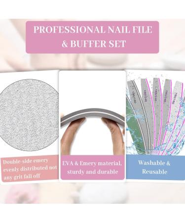 8 Pcs Professional Nail Files and Buffers - Double Sided 100/180/240 Grit for Natural and Acrylic Nails - Shaping & Smoothing Kit - Buy Online on SooperMarket.com