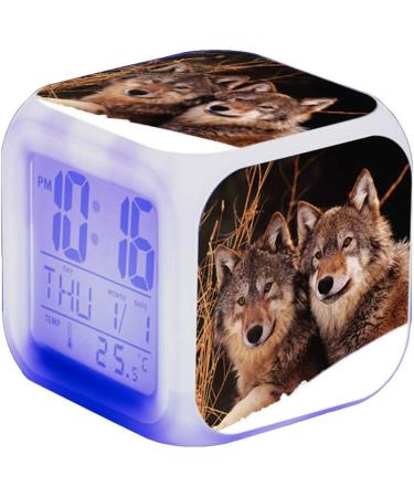 Nicole Knupfer Wolf Alarm Clock for Kids - LED Night Light Square Bedside Clock - Illuminated LCD Wake Up Alarm Gift #10 - Buy Online on SooperMarket.com