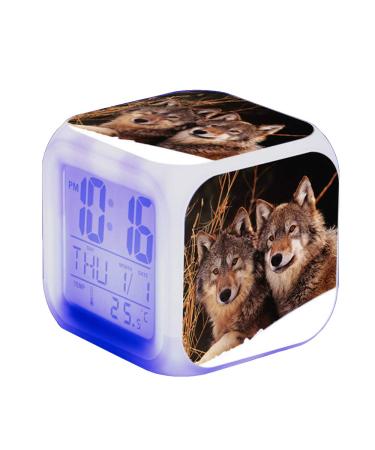 Nicole Knupfer Wolf alarm clock children Led Night bedside alarm clock square illuminated lcd o'clock wake up alarm clock gift pattern Wolf (#10)