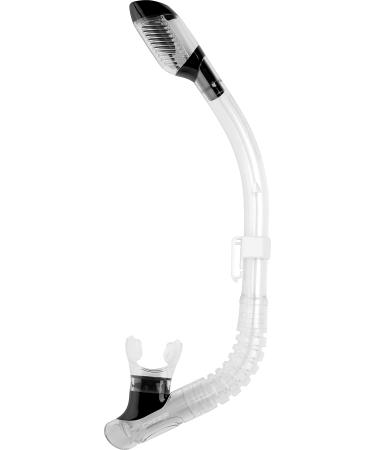 Cressi Youth Dry-Top Snorkel | Splash-Guard and Closing Valve on Top, Silicone Mouthpiece, Quick-Release Keeper | Designed in Italy Clear/Black