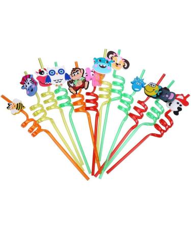 iwobi 12 Pcs Animal Curly Straws Reusable Plastic Curly Novelty Straws for Kids Birthday Party - Buy Online on SooperMarket.com