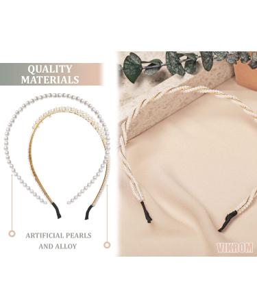 4 Pcs Pearl Headbands for Women - Gold & White Faux Pearl Hair Band with Rhinestones - Bridal Headdress Hair Hoop - Buy Online on SooperMarket.com