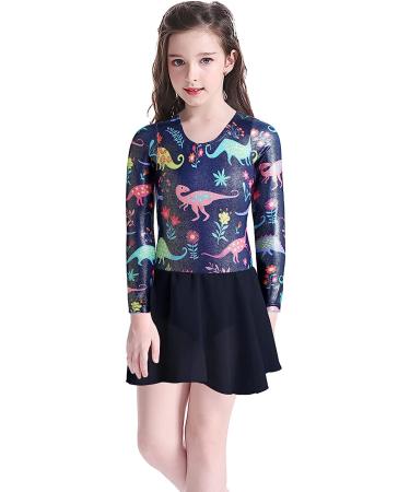 Girls Long Sleeve Skirted Leotard for Gymnastics & Dance | Blue Dinosaur | 2-3T - Buy Online on SooperMarket.com