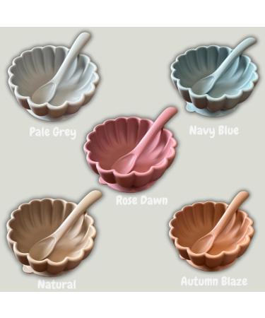 Alimos Scalloped Edge Silicone Baby Weaning Bowl and Spoon Set - BPA-Free, Suction Base, Pale Grey - Buy Online on SooperMarket.com