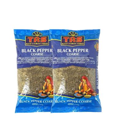 TRS Black Pepper Coarse | 400G |Crushed | Cracked Black Peppercorns | Spice Seasoning Dressing Coarse |Ground Black Pepper |Indian Origin (Pack of 2)