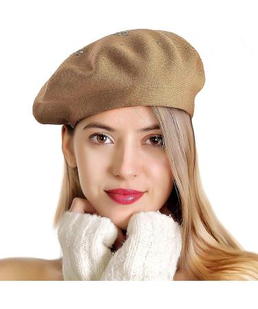 LADYBRO Rhinestone Beret Hat for Women - 2 Layer Wool French Winter Hat (Black/Red/Light Tan) - Floral Pattern - Buy Online on SooperMarket.com